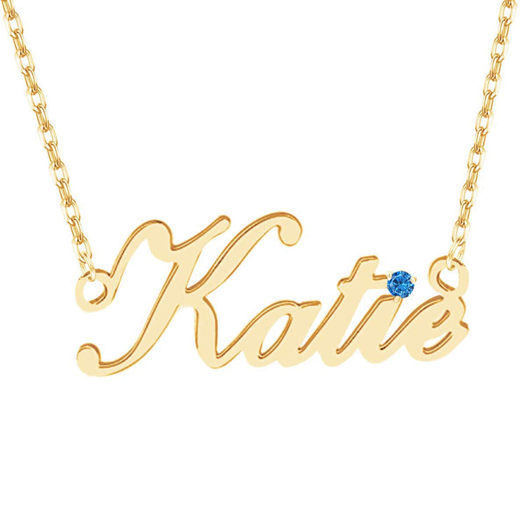 925 Sterling Silver "Katie" Style Custom Name Birthstone Necklace Nameplate Necklace