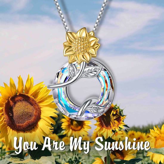 925 Sterling Silver Sunflower Necklace With Swarovski Crystal - onlyone