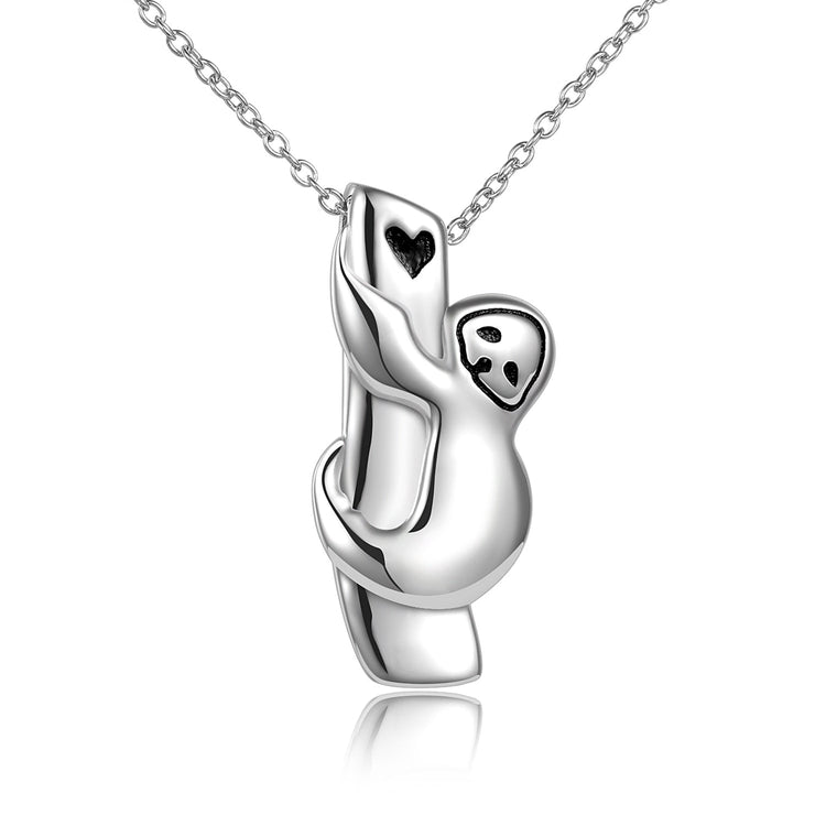 925 Sterling Silver Tree Sloth Necklace, Silver Sloth Pendant