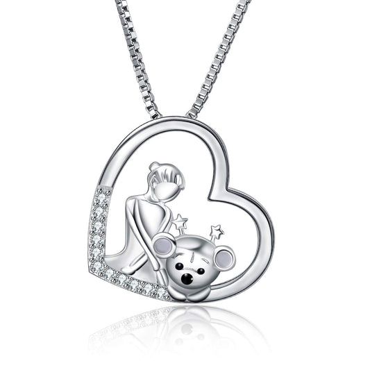 925 Sterling Silver Teddy Bear Heart Necklace