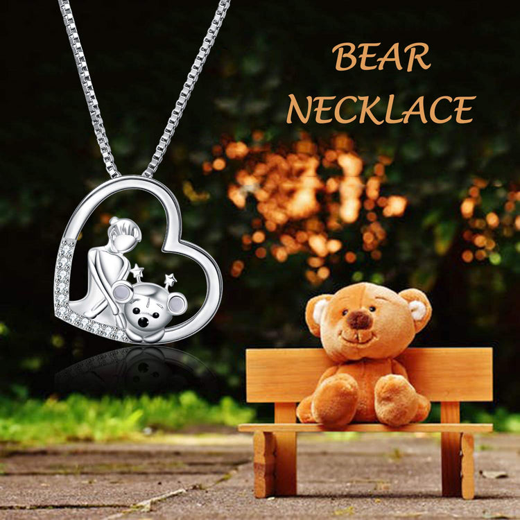 925 Sterling Silver Teddy Bear Heart Necklace