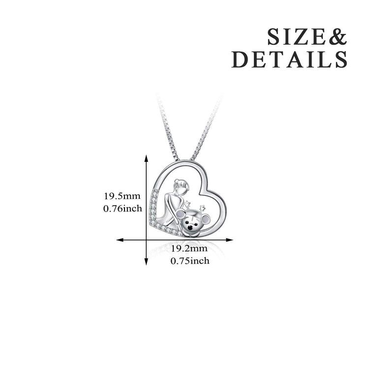 925 Sterling Silver Teddy Bear Heart Necklace