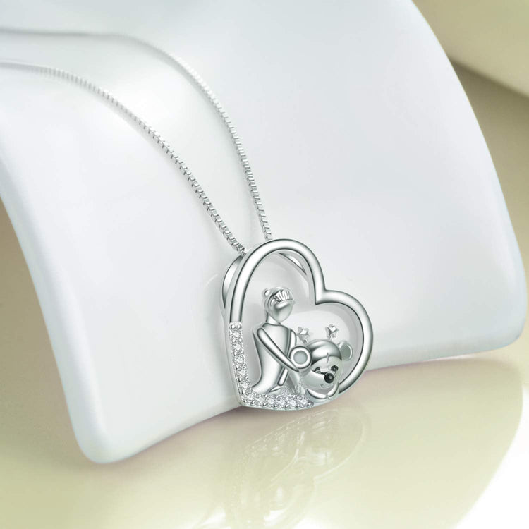 925 Sterling Silver Teddy Bear Heart Necklace