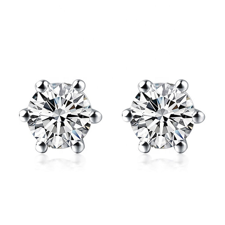 925 Silver Studs Zirconia Cubic Earring 6 Claws Stud Earrings - onlyone