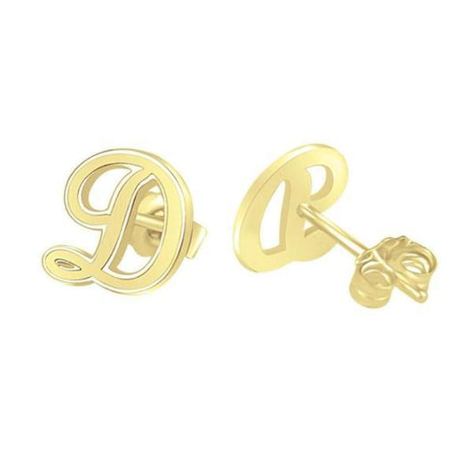 10K/14K Gold Personalized Script Initial Stud Earrings - onlyone