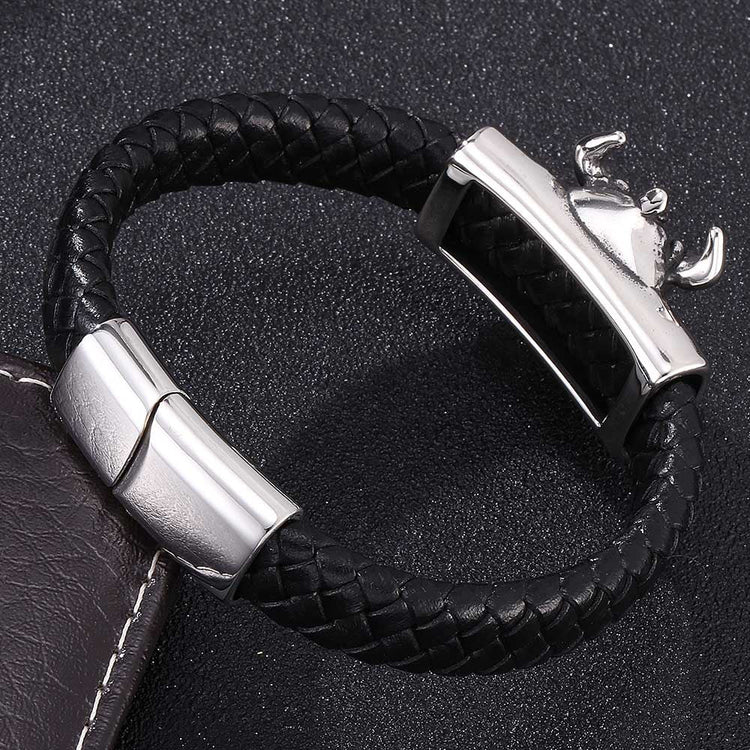 Mens Leather Bracelet With Stainless Steel Viking Head, Father's Day Bracelet - onlyone