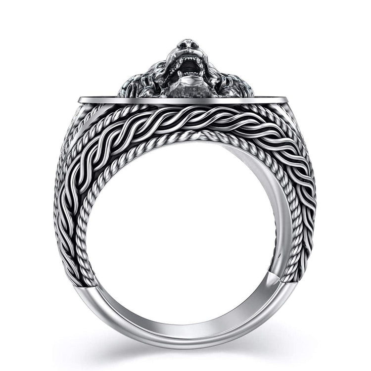 925 Sterling Silver 3D Howling Wolf Ring