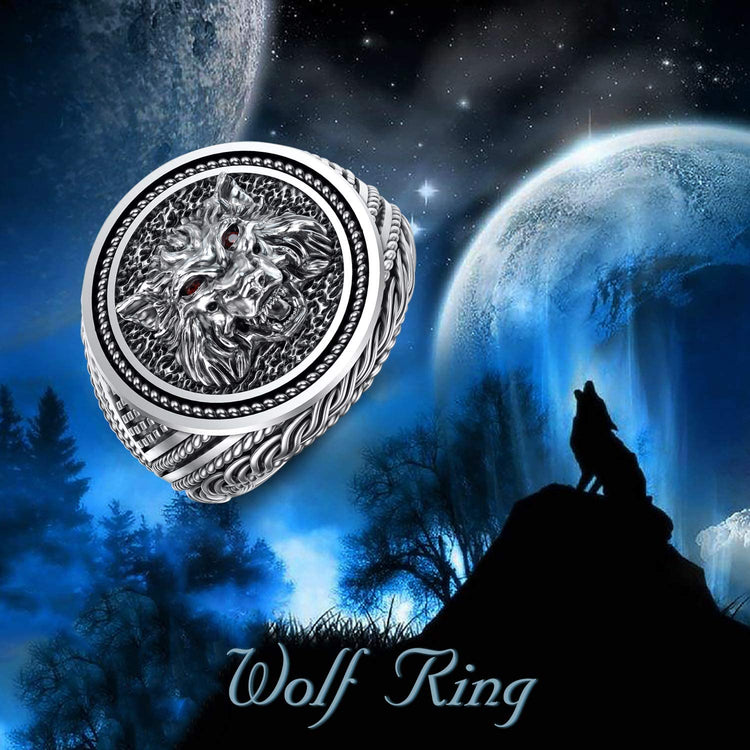 925 Sterling Silver 3D Howling Wolf Ring