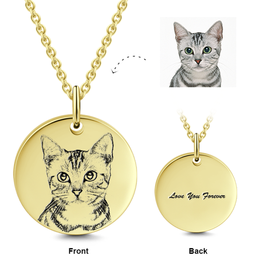 14K Gold Personalized Pet Portrait Engraved Adjustable Photo Necklace - onlyone