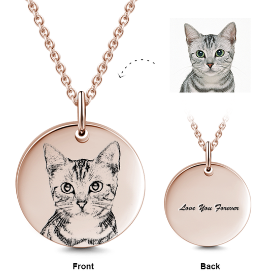 14K Gold Personalized Pet Portrait Engraved Adjustable Photo Necklace - onlyone