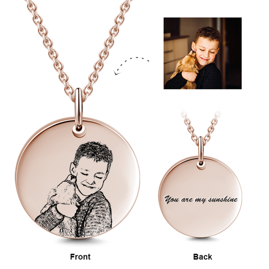 14K Gold Personalized Kids Engraved Photo Necklace Adjustable 16" - 20" - onlyone