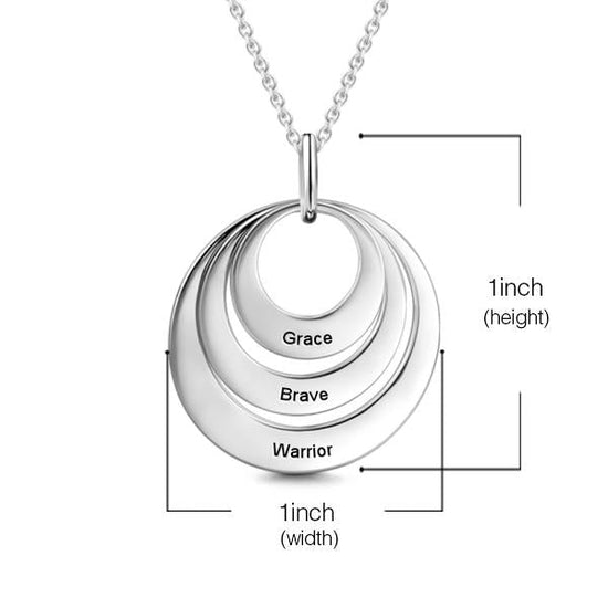 925 Sterling Silver Engraved Three Circle Name Necklace Gift Nameplate Necklace - onlyone