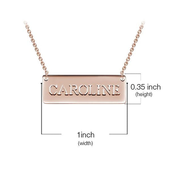 925 Sterling Silver Engraved Short Bar Name Necklace Cut Out Nameplate Necklace - onlyone