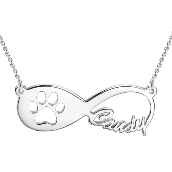 925 Sterling Silver Infinity Dog Pawprint Name Necklace Nameplate Necklace - onlyone