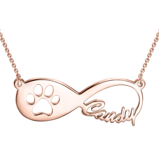 925 Sterling Silver Infinity Dog Pawprint Name Necklace Nameplate Necklace - onlyone