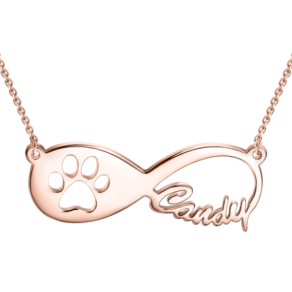 925 Sterling Silver Infinity Dog Pawprint Name Necklace Nameplate Necklace - onlyone