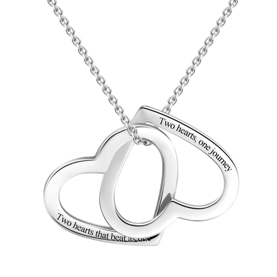 925 Sterling Silver Engraved Two Heart Double Name Necklace - onlyone