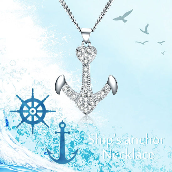 925 sterling silver ship's anchor fashion necklace - onlyone