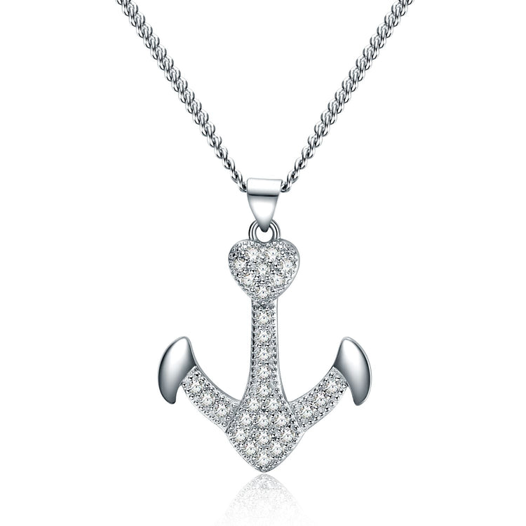 925 sterling silver ship's anchor fashion necklace - onlyone