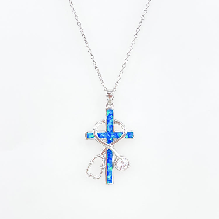 Opal Stethoscope Cross Necklace