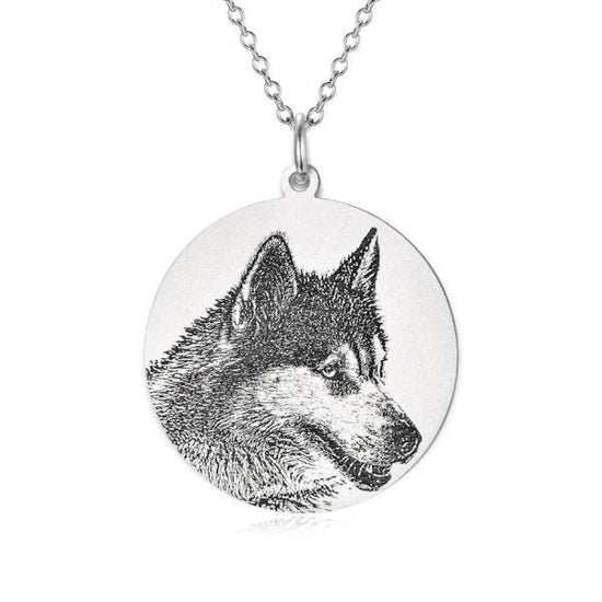 925 Sterling Silver Pet Lithograph Pet Portrait Pet Paw Print Engraved Coin Photo Necklace - onlyone