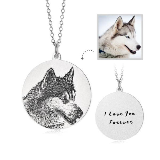 925 Sterling Silver Pet Lithograph Pet Portrait Pet Paw Print Engraved Coin Photo Necklace - onlyone