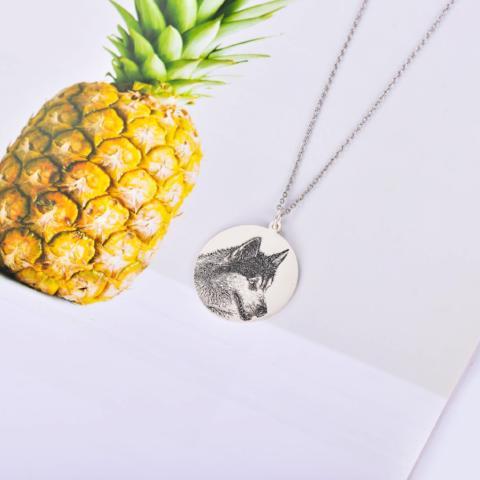 925 Sterling Silver Pet Lithograph Pet Portrait Pet Paw Print Engraved Coin Photo Necklace - onlyone