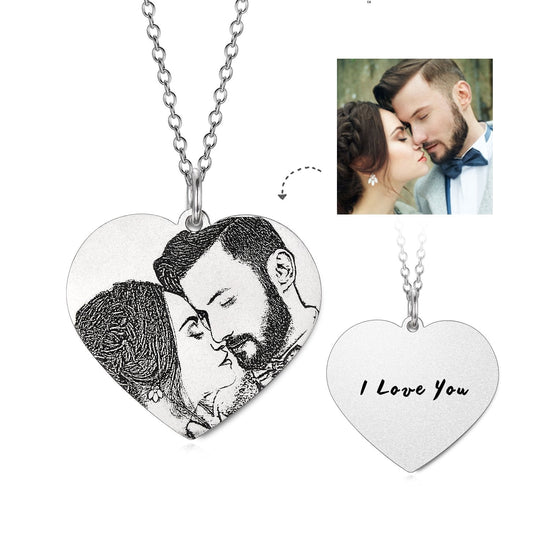 925 Sterling Silver Forever Love Engraved Photo Necklace, Anniversary Gift - onlyone