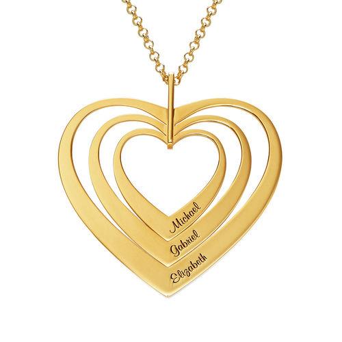 925 Sterling Silver Three Heart Engraved Name Necklace  Gift Nameplate Necklace - onlyone