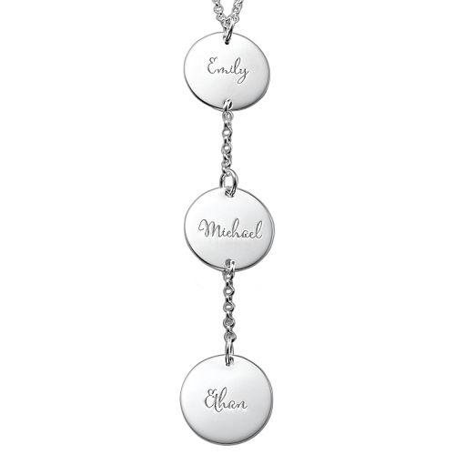 925 Sterling Silver Vertical Three Name Engraved Coin Necklace Nameplate Necklace - onlyone