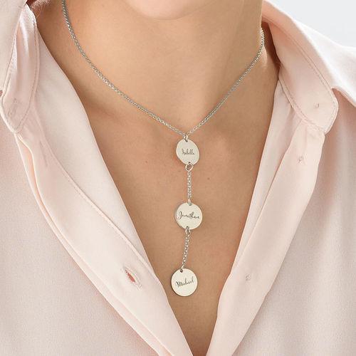 925 Sterling Silver Vertical Three Name Engraved Coin Necklace Nameplate Necklace - onlyone