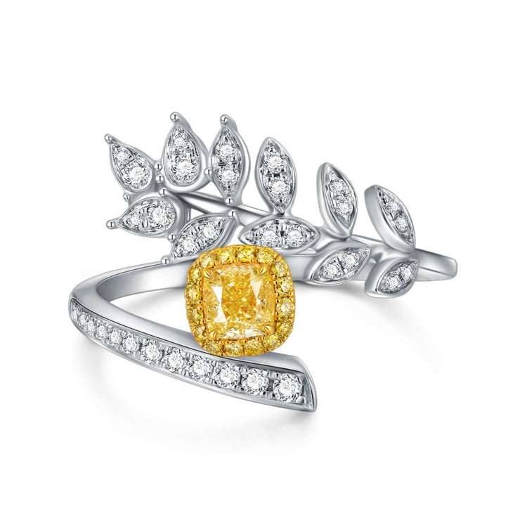 AU750 Leaf Ring Yellow Diamond Ring