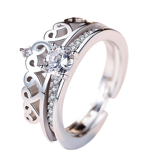 925 Sterling Silver king and queen Two in one fashion couple love ring. - onlyone