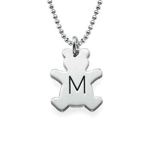 925 Sterling Silver Teddy Bear Initial Necklace - onlyone