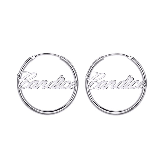 925 Sterling Silver Personalized Simple Hoop Name Earrings Nameplate Earrings - onlyone