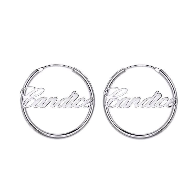 925 Sterling Silver Personalized Simple Hoop Name Earrings Nameplate Earrings - onlyone