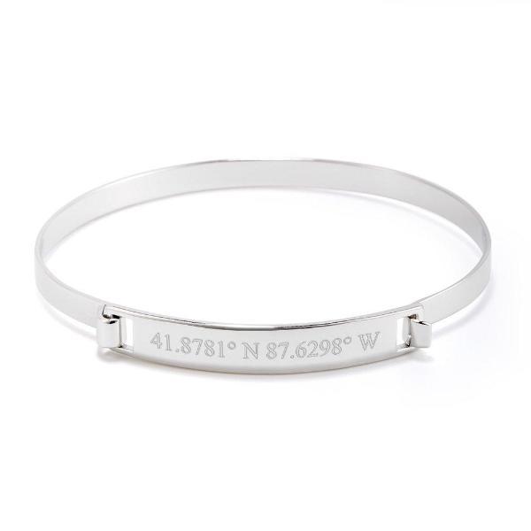 925 Sterling Silver Personalized Coordinate Engraved Bangle - onlyone