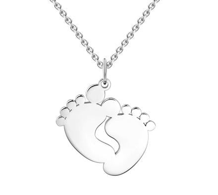 925 Sterling Silver Engraved Baby Feet Double Name Necklace Nameplate Necklace, Gift For Mom - onlyone