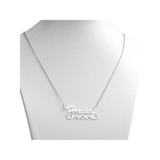 925 Sterling Silver Birthstone Signature Name Necklace Hailey style Nameplate Necklace - onlyone