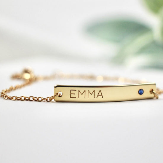 925 Sterling Silver Custom Bar Name Bracelet With Birthstone, Nameplated Necklace - onlyone