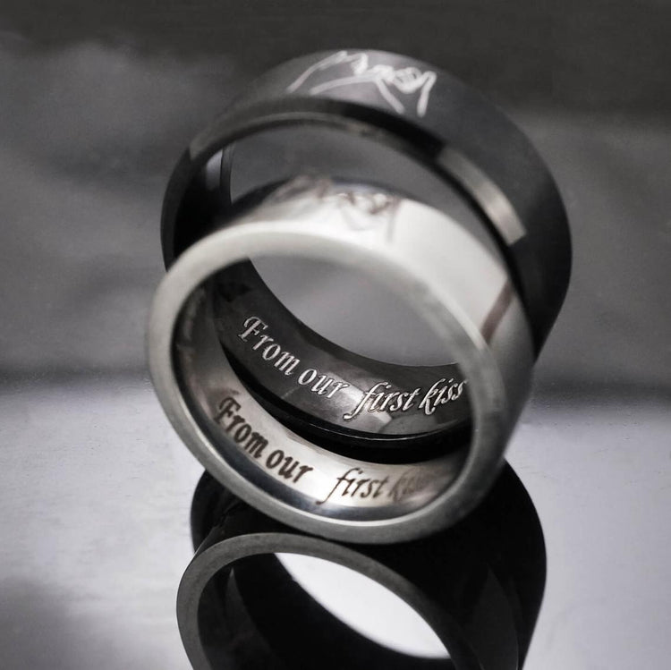 925 Sterling Silver Custom Engraved Wedding Rings Couple Ring Set