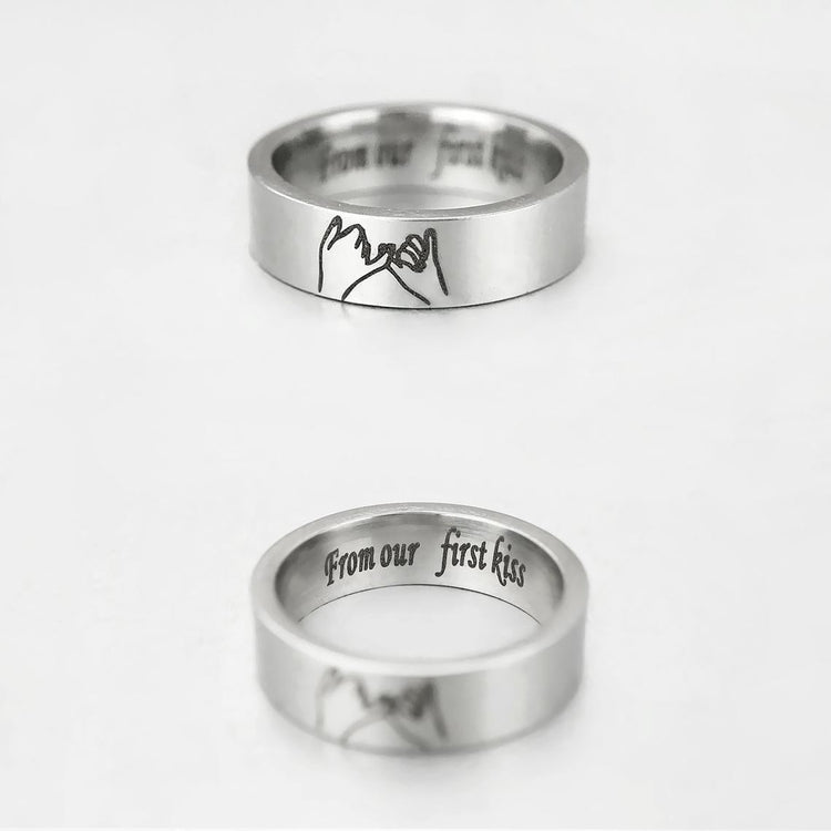 925 Sterling Silver Custom Engraved Wedding Rings Couple Ring Set