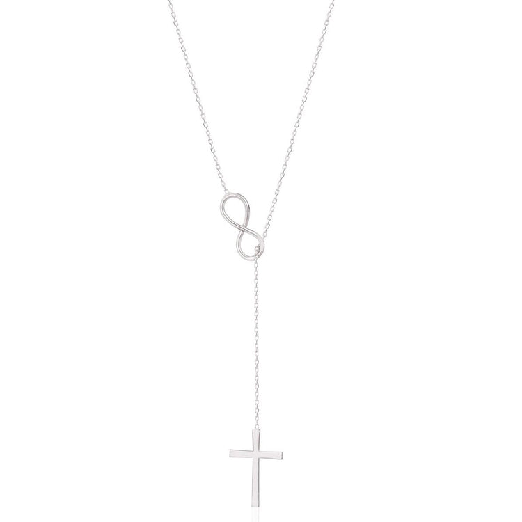 925 Sterling Silver Infinity Cross Vertical Lariat Necklace