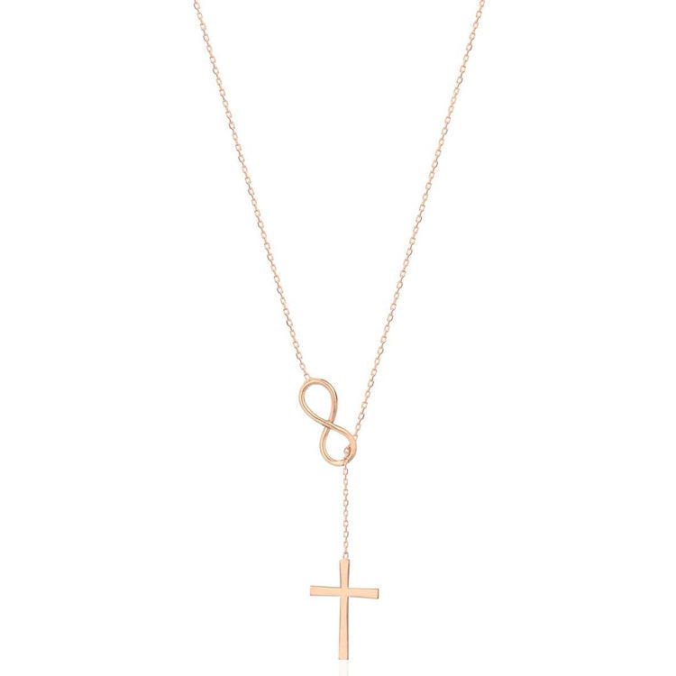 925 Sterling Silver Infinity Cross Vertical Lariat Necklace