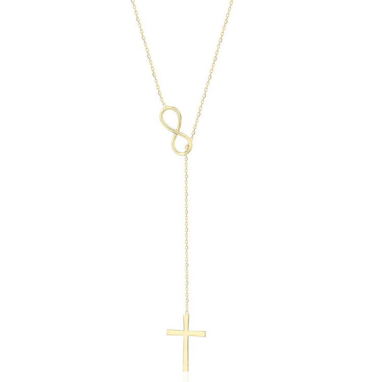 925 Sterling Silver Infinity Cross Vertical Lariat Necklace