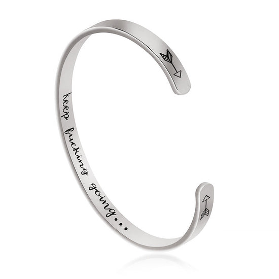 925 Sterling Silver Inspirational Bracelet Keep Going Engraved Cuff Bangle Hidden Message Engraved - onlyone