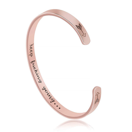 925 Sterling Silver Inspirational Bracelet Keep Going Engraved Cuff Bangle Hidden Message Engraved - onlyone