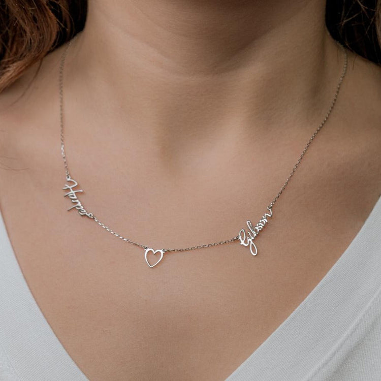 925 Sterling Silver Double Names With Heart Necklace