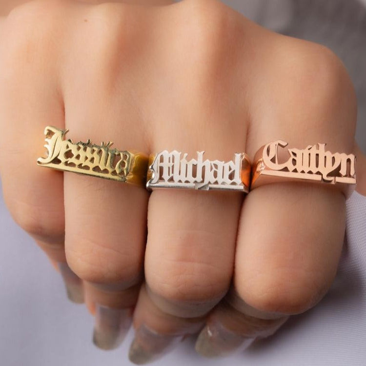 925 Sterling Silver Gothic Name Ring In Old English Font