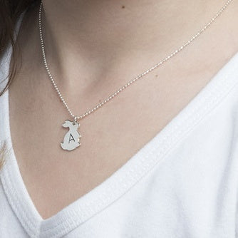 925 Sterling Silver Tiny Rabbit Initial Necklace - onlyone